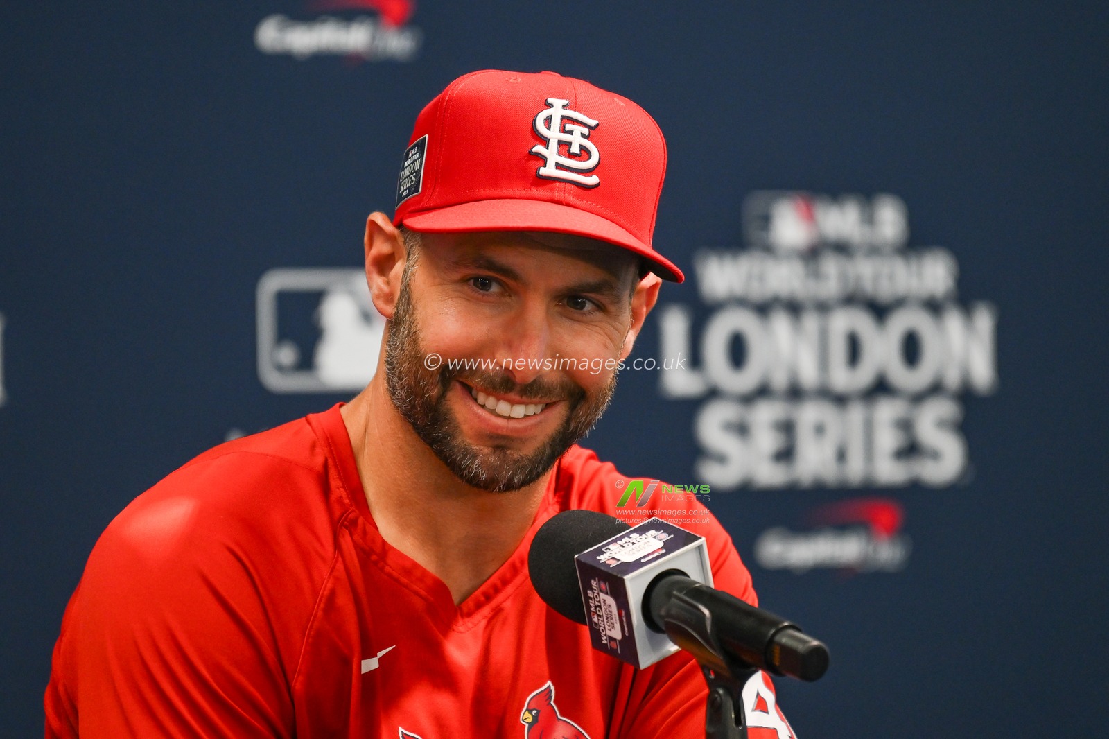 Paul Goldschmidt #46 of the St. Louis Cardinals during the press conference ahead of the 2023 MLB London Series Workout Day for St. Louis Cardinals and Chicago Cubs at London Stadium, London, United Kingdom, 23rd June 2023

(Photo by Craig Thomas/News Images)
