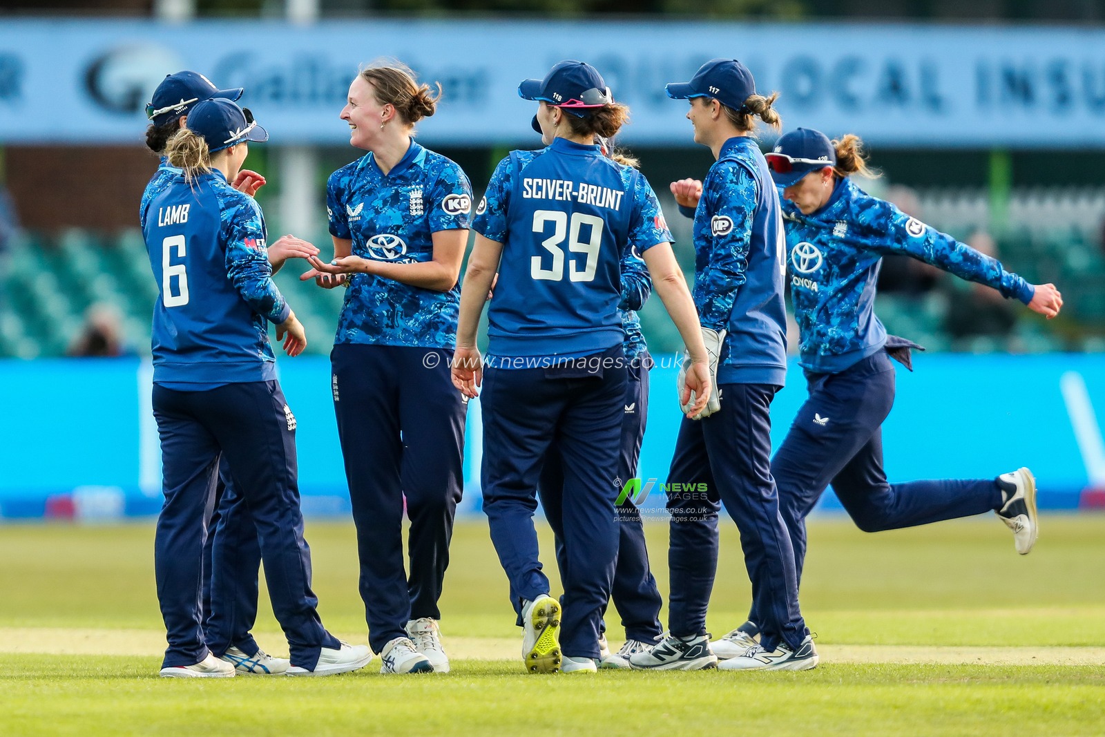 England Women celebrates after the dismissal of Jahzara Claxton of West Indies Women during the 2nd Metro Bank ODI Day International England Women v West Indies Women at Uptonsteel County Ground, Leicester, United Kingdom, 4th June 2025

(Photo by Izzy Poles/News Images)
