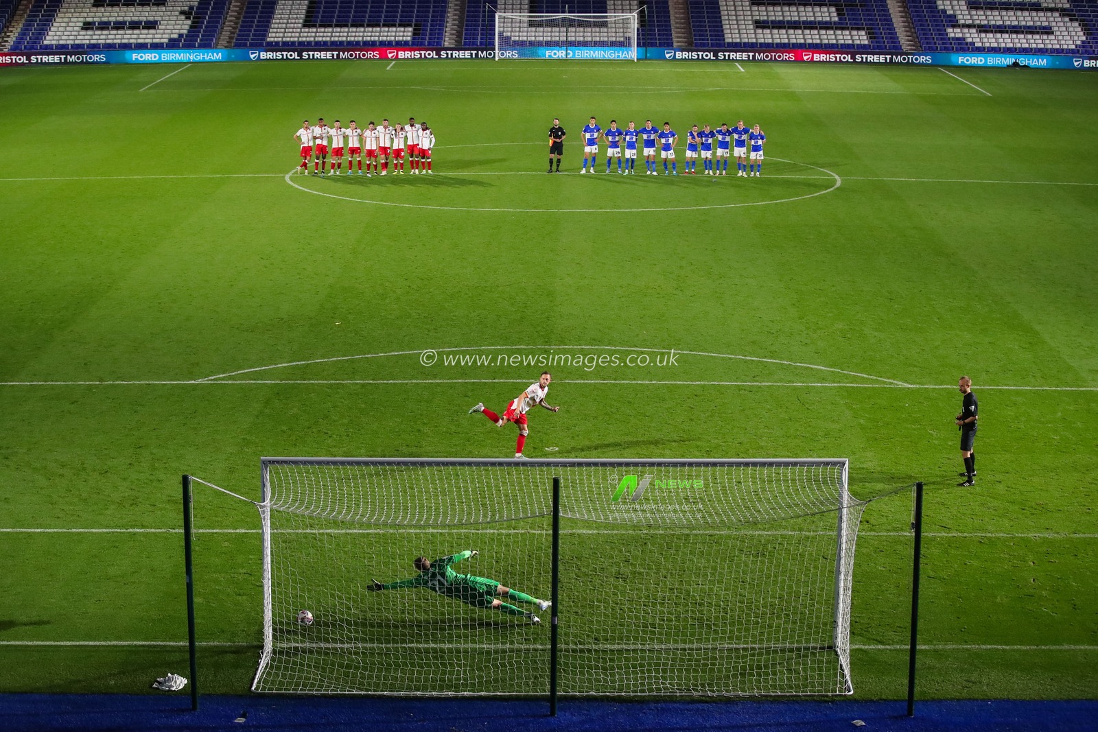 Charlie Lakin of Walsall scores his penalty during the penalty shootout during the Bristol Street Motors Trophy match Birmingham City vs Walsall at St. Andrew's @ Knighthead Park, Birmingham, United Kingdom, 3rd September 2024

(Photo by Gareth Evans/News Images)