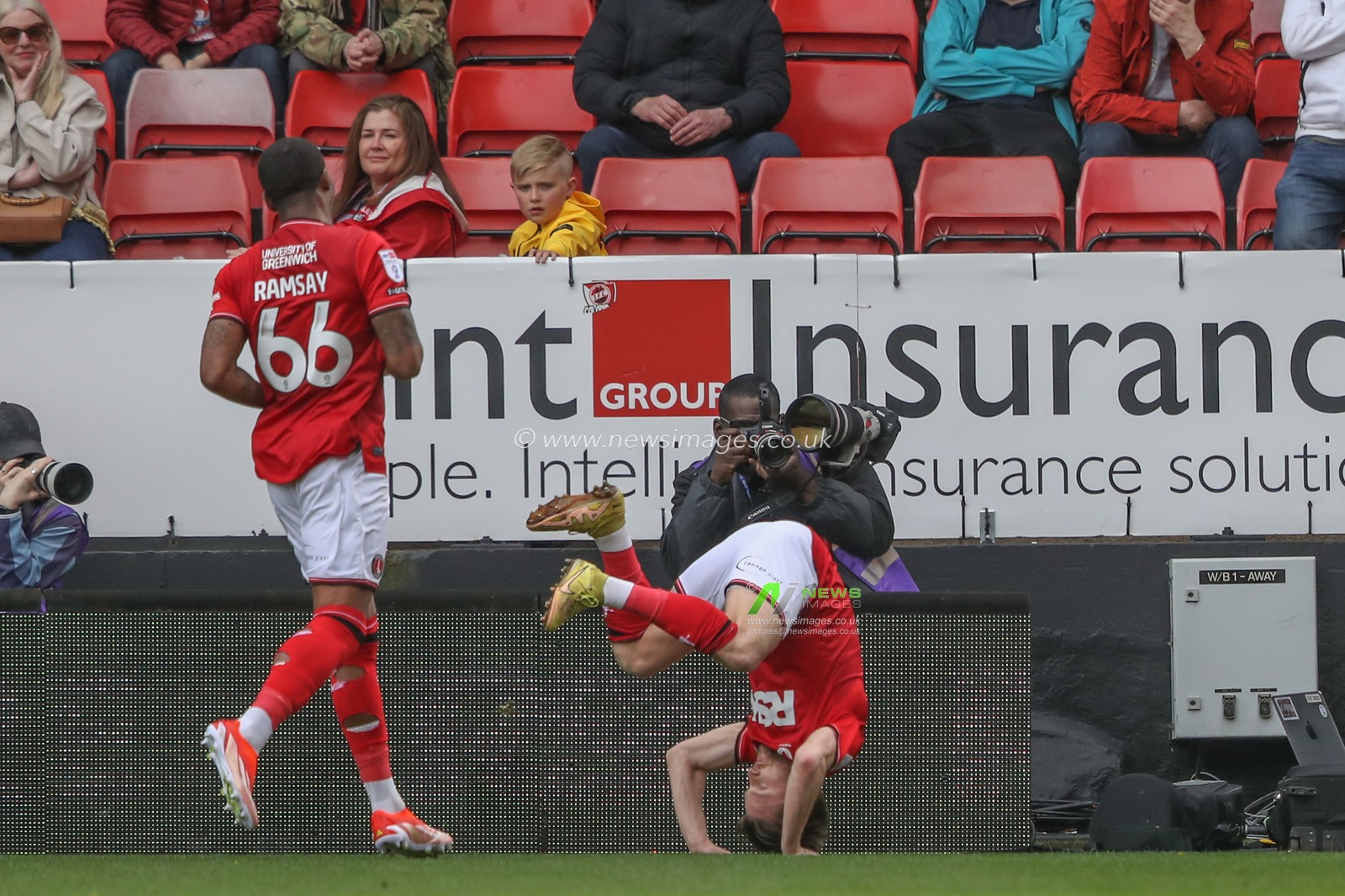 Alfie May of Charlton Athletic celebrates his goal to make it 1-0 during the Sky Bet League 1 match Charlton Athletic vs Barnsley at The Valley, London, United Kingdom, 6th April 2024

(Photo by Alfie Cosgrove/News Images)