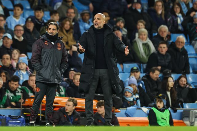 Pep Guardiola manager of Manchester City reacts during the Premier League match Manchester City vs Aston Villa at Etihad Stadium, Manchester, United Kingdom, 3rd April 2024

(Photo by Mark Cosgrove/News Images)