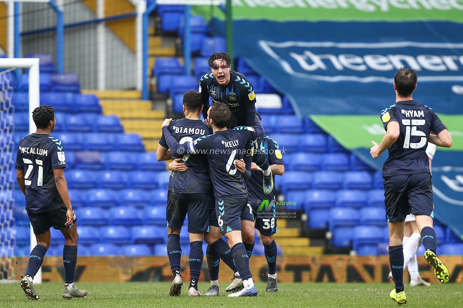 Tyler Walker #19 of Coventry City celebrates his goal with his team mates to make it 2-0
