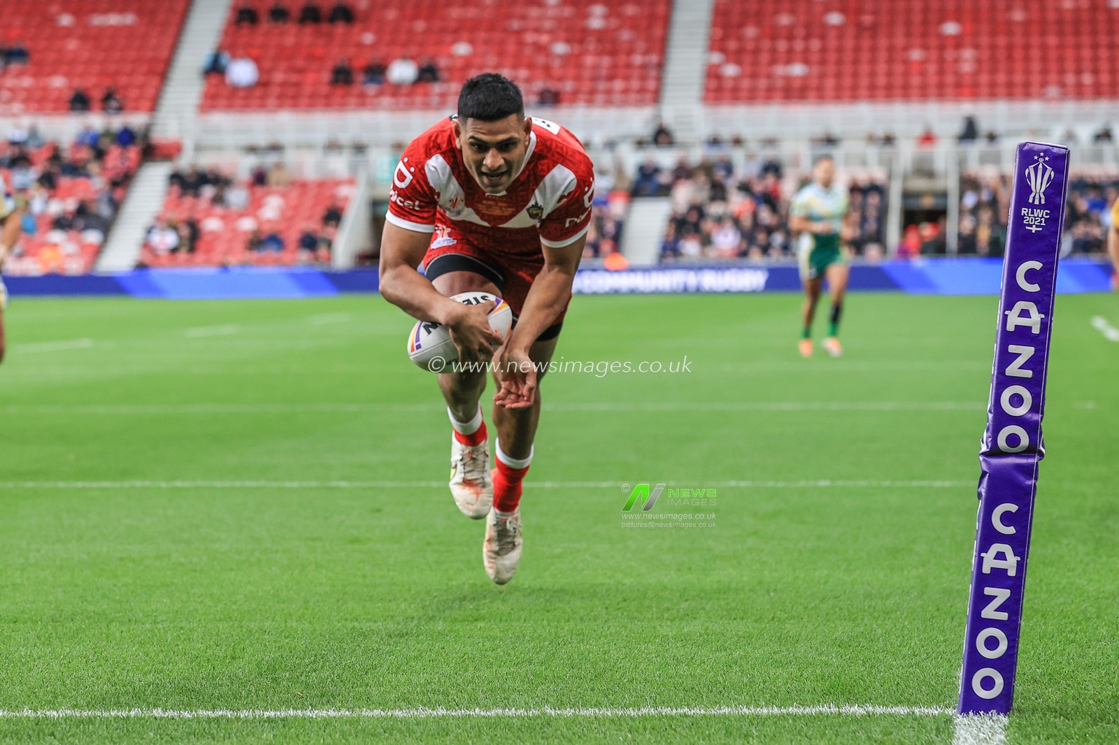 Daniel Tupou of Tonga during the Rugby League World Cup 2021 Group D match Tonga vs Cook Islands at Riverside Stadium, Middlesbrough, United Kingdom, 30th October 2022

(Photo by Mark Cosgrove/News Images)