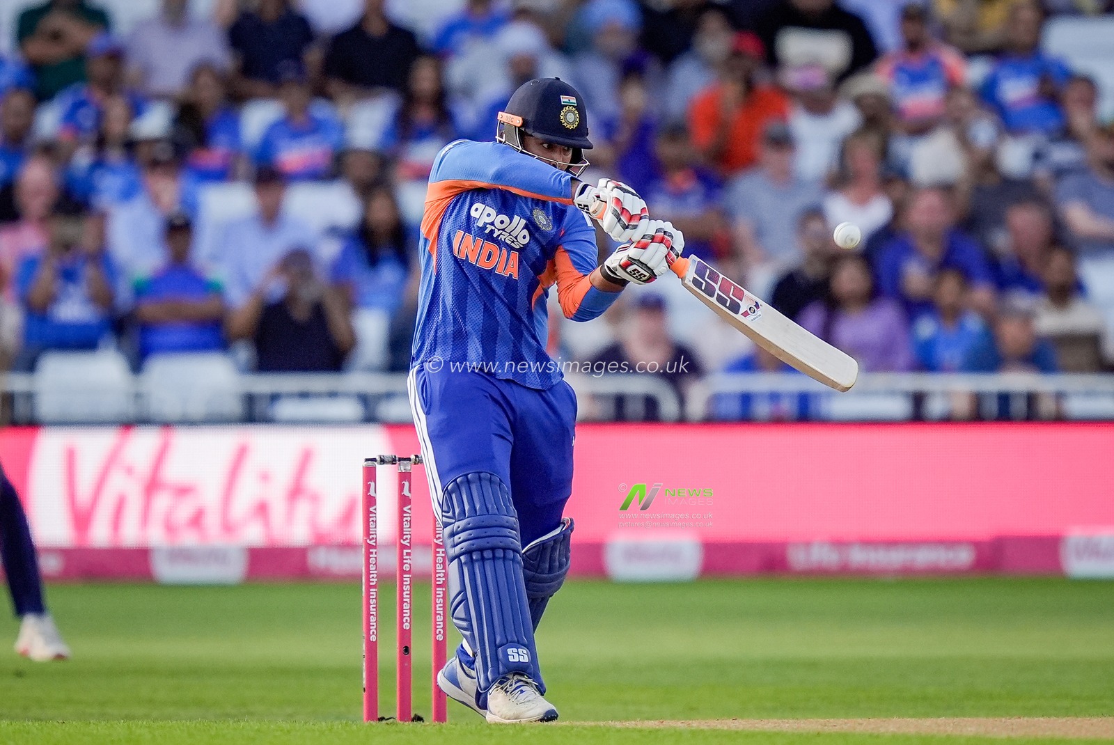 Vaibhav Sooryavanshi of India hits a six  during the Third Vitality T20 International match England vs India at Trent Bridge, Nottingham, United Kingdom on 07 July 2026

(Photo by Maynard Manyowa/News Images)