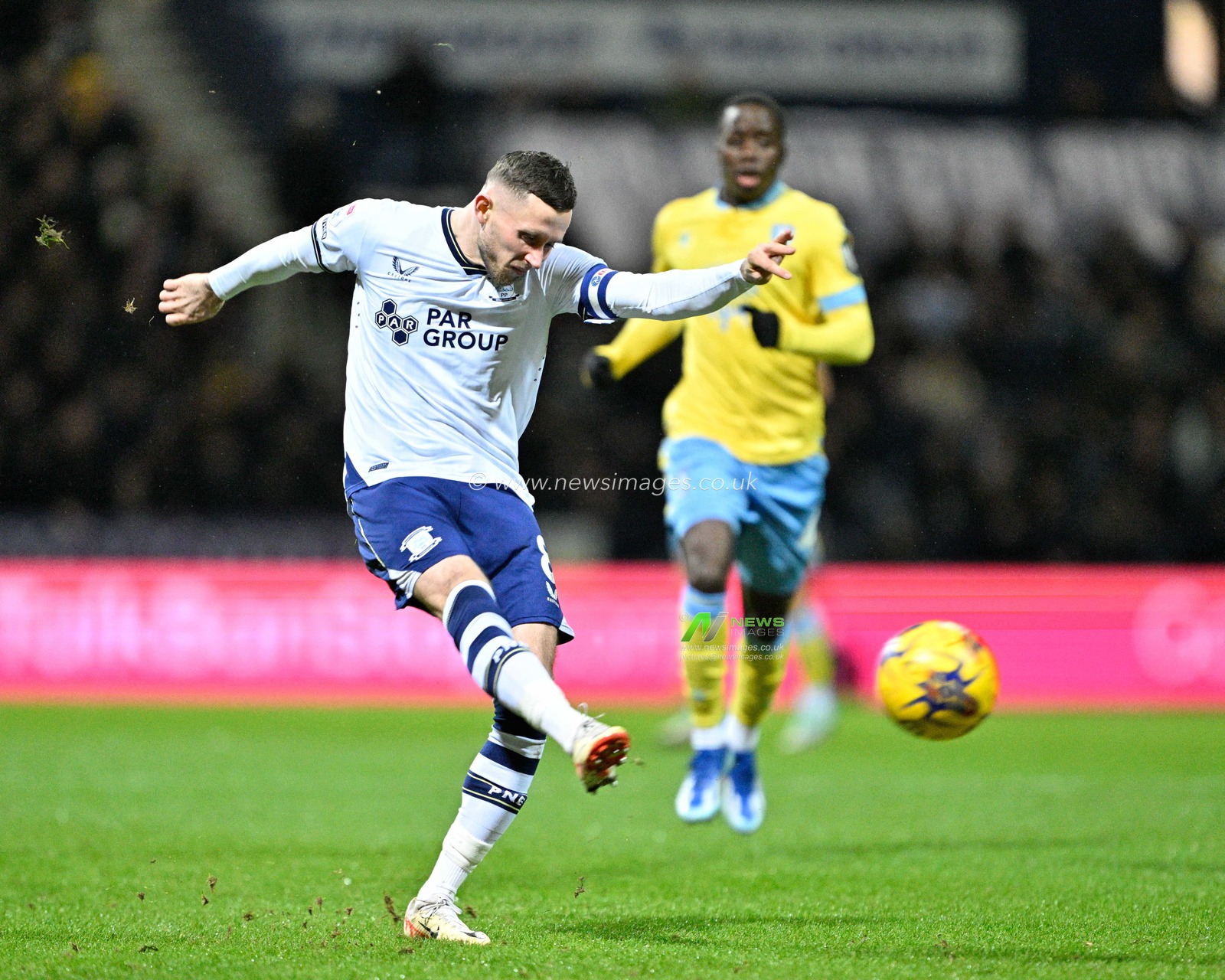 Alan Browne 8# of Preston North End strikes the ball at the Sheffield Wednesday goal, during the Sky Bet Championship match Preston North End vs Sheffield Wednesday at Deepdale, Preston, United Kingdom, 29th December 2023

(Photo by Cody Froggatt/News Images)