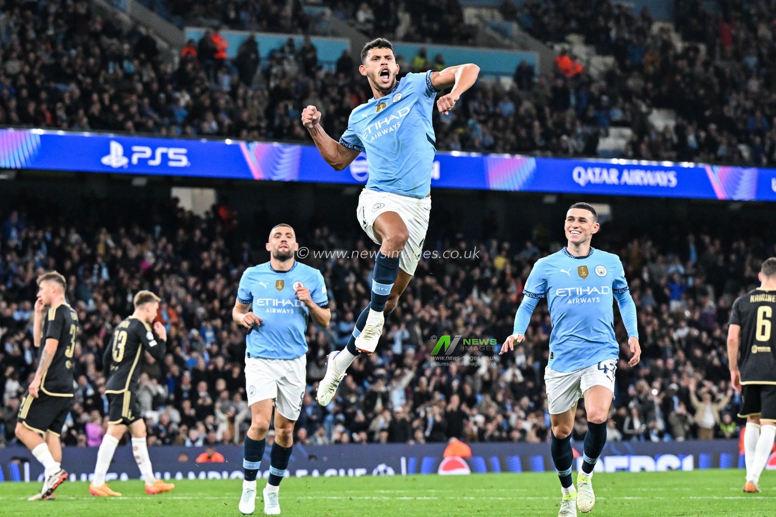 Matheus Nunes of Manchester City celebrates his goal to make it 5-0 during the UEFA Champions League, League Stage Manchester City v Sparta Prague at Etihad Stadium, Manchester, United Kingdom, 23rd October 2024

(Photo by Cody Froggatt/News Images)