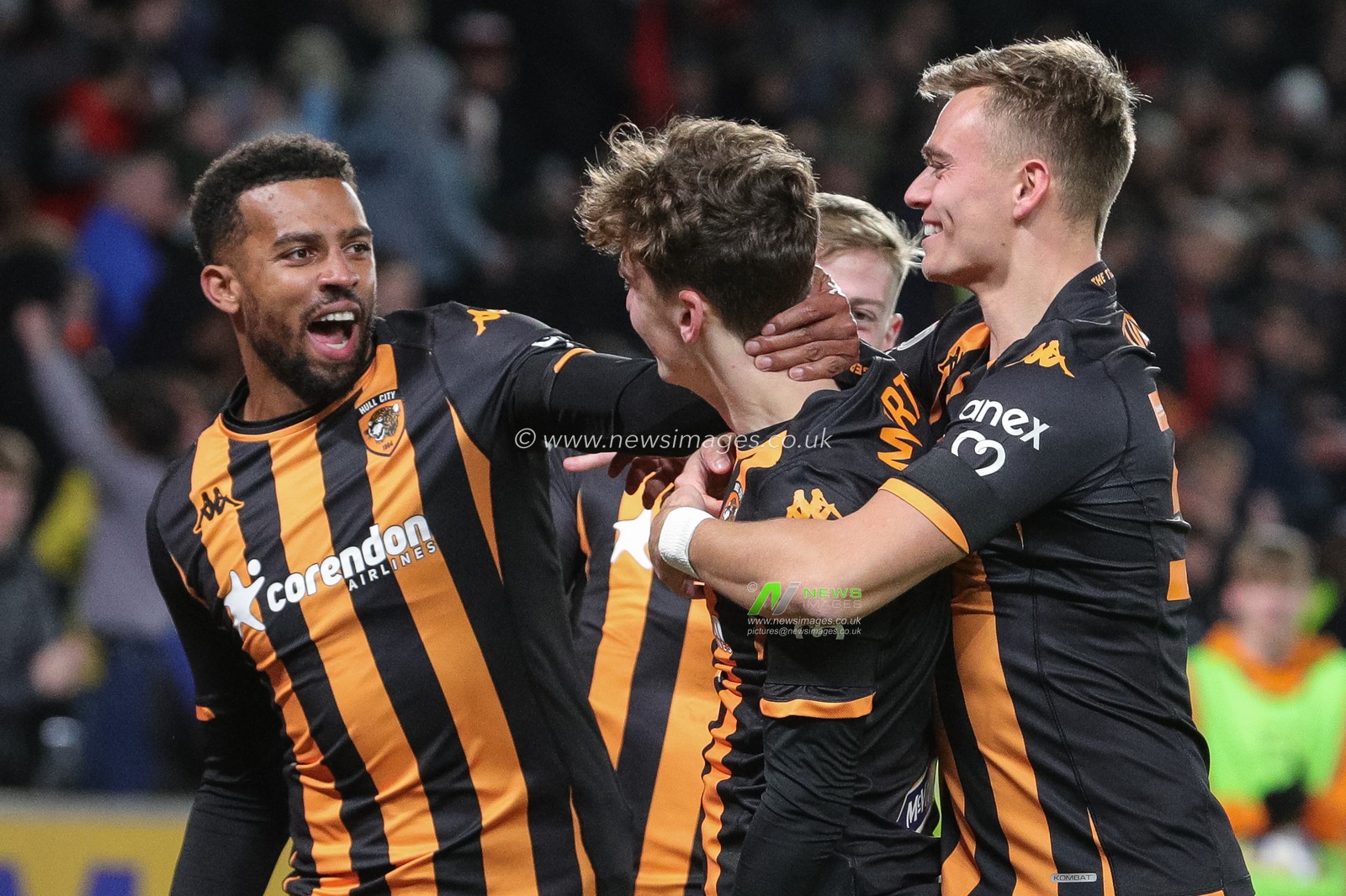 Tyler Morton #15 of Hull City celebrates his goal with Cyrus Christie #33 of Hull City and makes the score 1-0 during the Sky Bet Championship match Hull City vs Rotherham United at MKM Stadium, Hull, United Kingdom, 28th November 2023

(Photo by James Heaton/News Images)