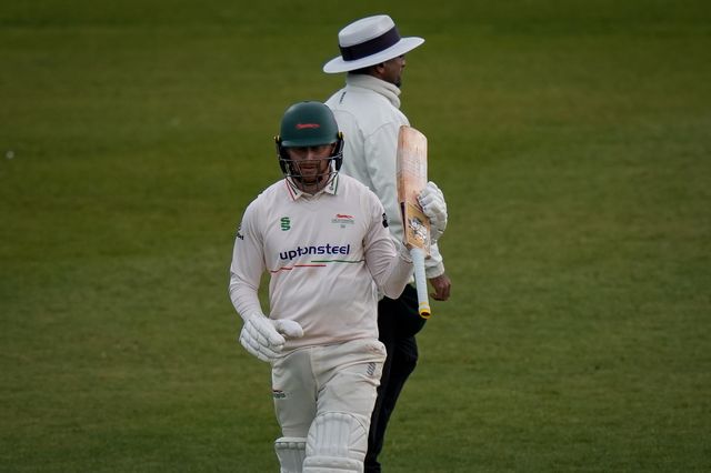 Jonathan Tattersall celebrates reaching his 50 on his way to scoring 61 during the County Championship Division One day 3 Leicestershire vs Nottinghamshire at Grace Road, Leicester, United Kingdom on 03 May 2026

(Photo by Maynard Manyowa/News Images)