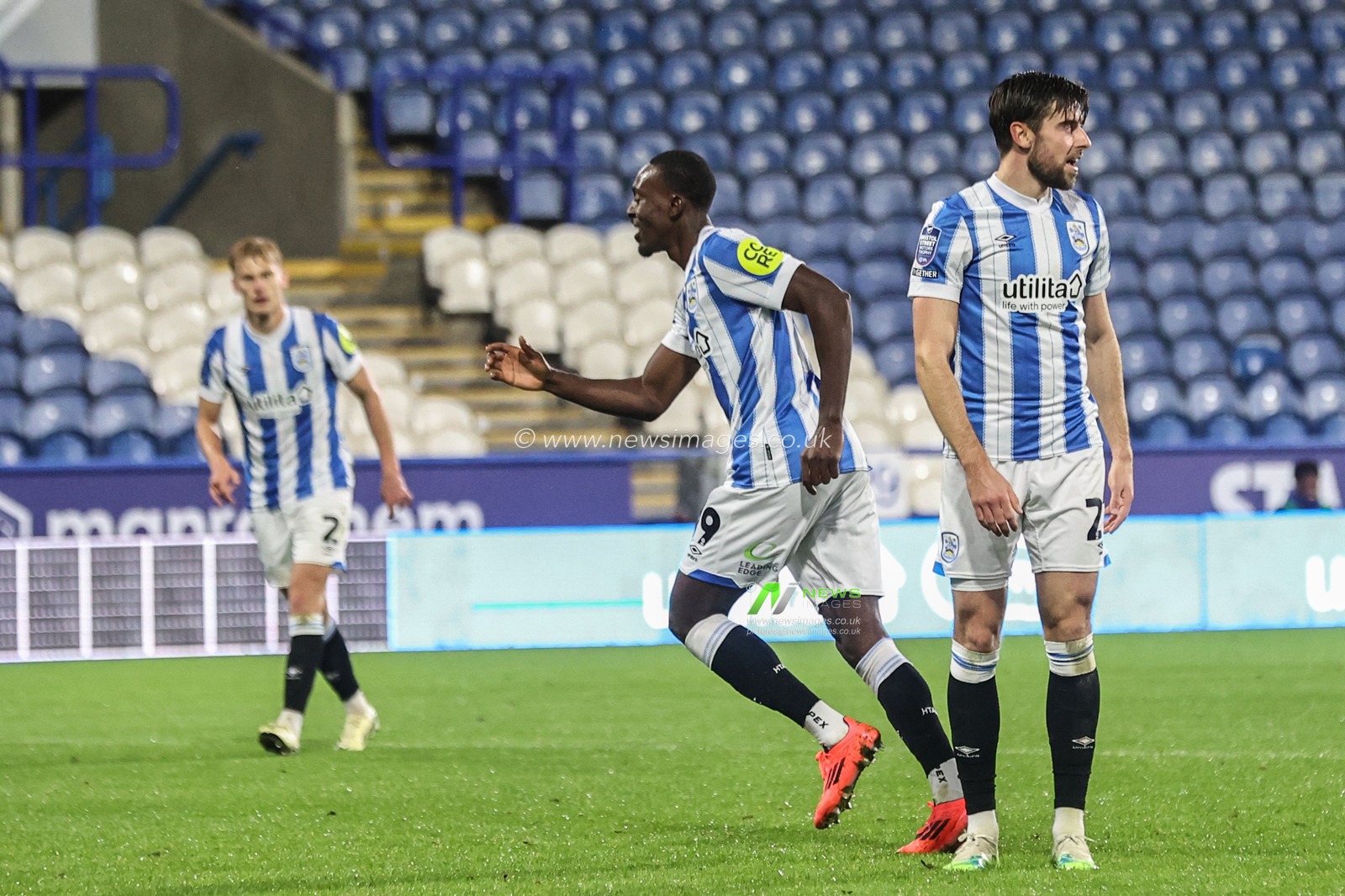 Freddie Ladapo of Huddersfield Town celebrates his goal to make it 1-0 during the Bristol Street Motors Trophy match Huddersfield Town vs Barnsley at John Smith's Stadium, Huddersfield, United Kingdom, 8th October 2024

(Photo by Alfie Cosgrove/News Images)