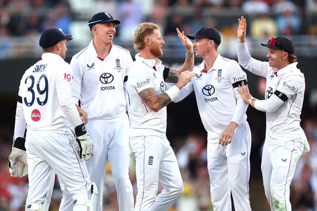 Ben Stokes of England  dismisses Marnus Labushchagne of Australia  during the NRMA Insurance Ashes Second Test Day 2 Australia vs England at The Gabba, Brisbane Cricket Ground, Brisbane, Australia, 5th December 2025

(Photo by Pat Hoelscher/News Images)

*** GER AUT SUI OUT ***