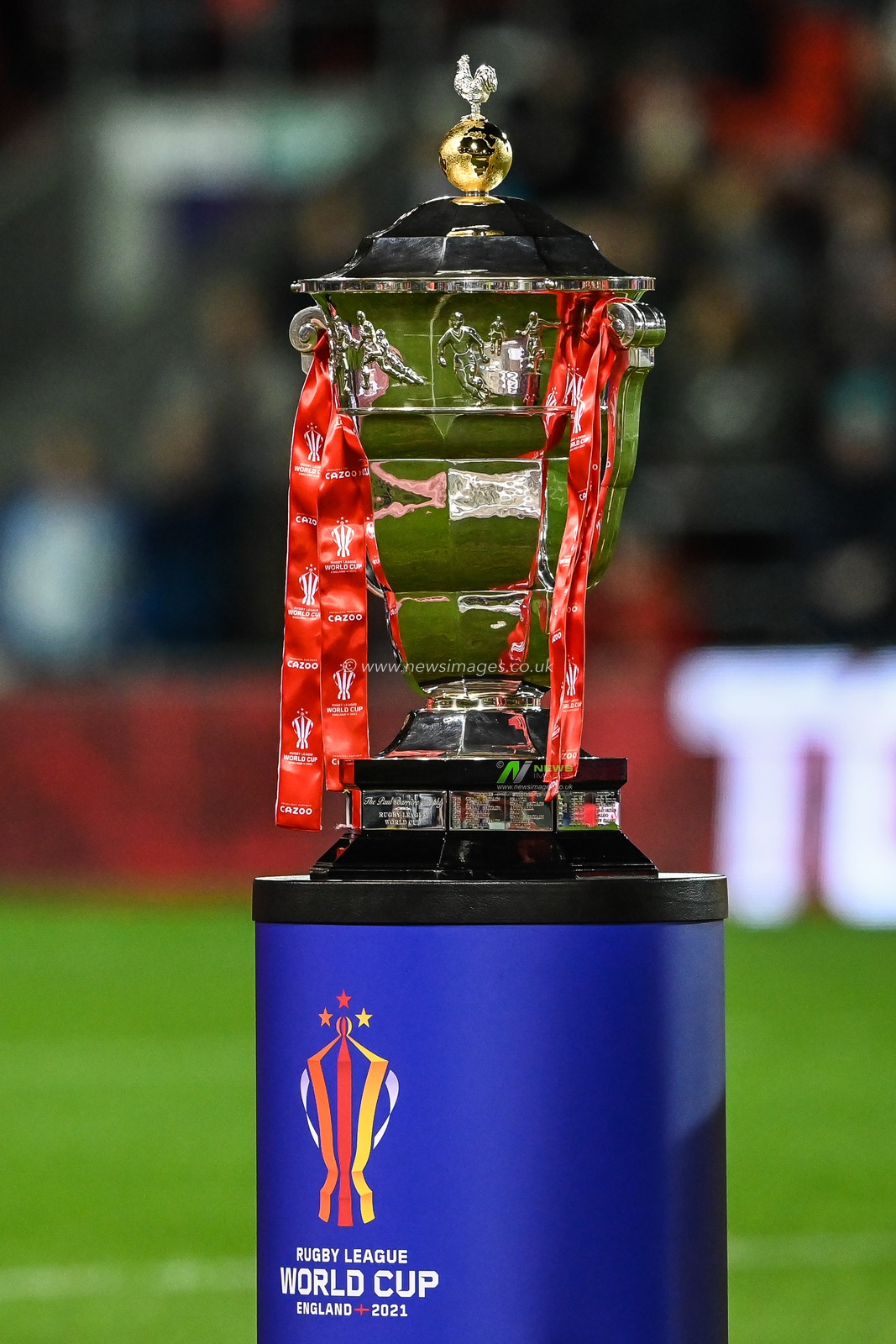 The Rugby League World Cup Trophy ahead of the Rugby League World Cup 2021 match Tonga vs Wales at Totally Wicked Stadium, St Helens, United Kingdom, 24th October 2022

(Photo by Craig Thomas/News Images)