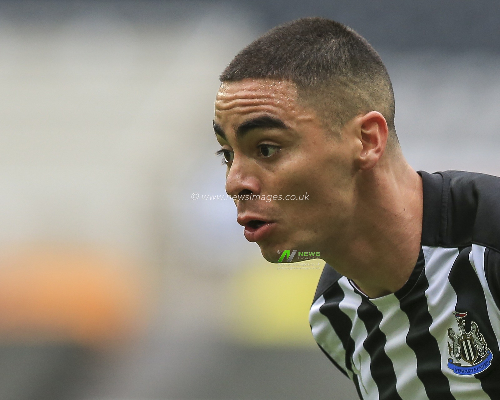 Miguel AlmirÃ³n (24) of Newcastle United in action