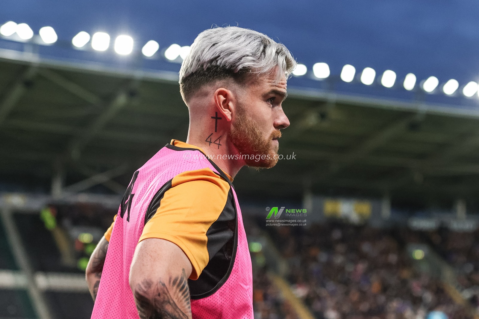 Neck tattoo of Aaron Connolly #44 of Hull City during the Sky Bet Championship match Hull City vs Bristol City at MKM Stadium, Hull, United Kingdom, 25th August 2023

(Photo by Mark Cosgrove/News Images)