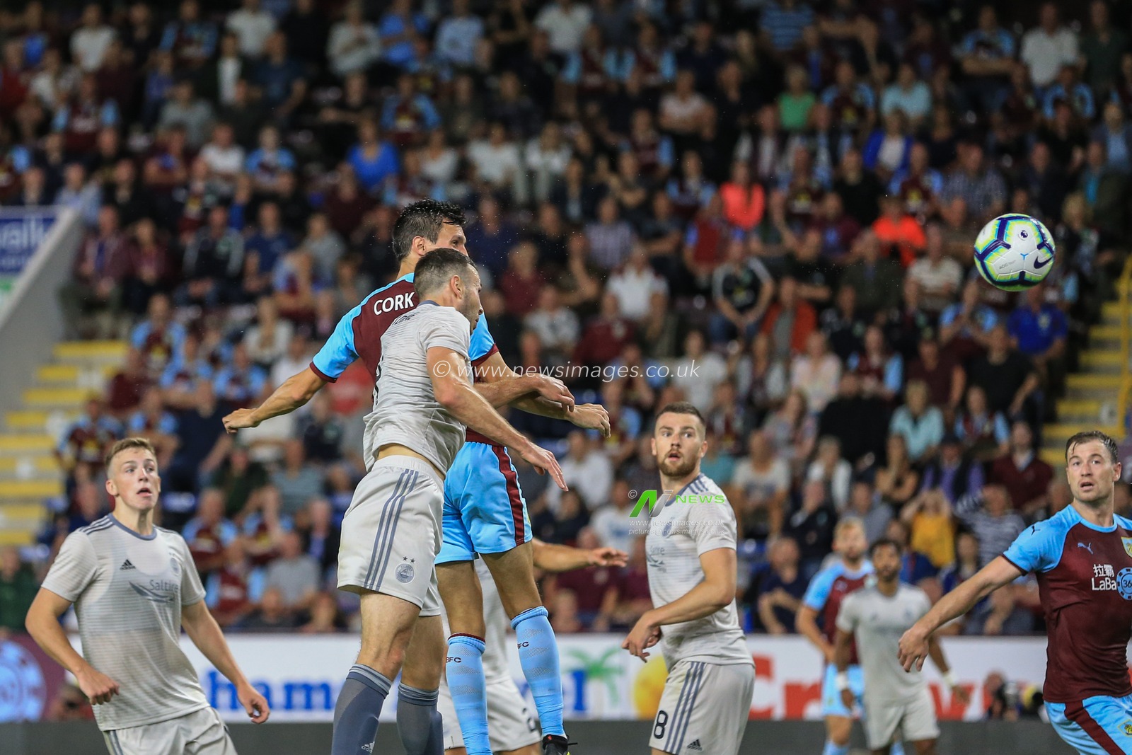 2nd August 2018, Turf Moor, Burnley, England; UAFA Europa League Qualifying Second Round Burnley v Aberdeen; Jack Cork (4) of Burnley scores a goal to make it  2-1