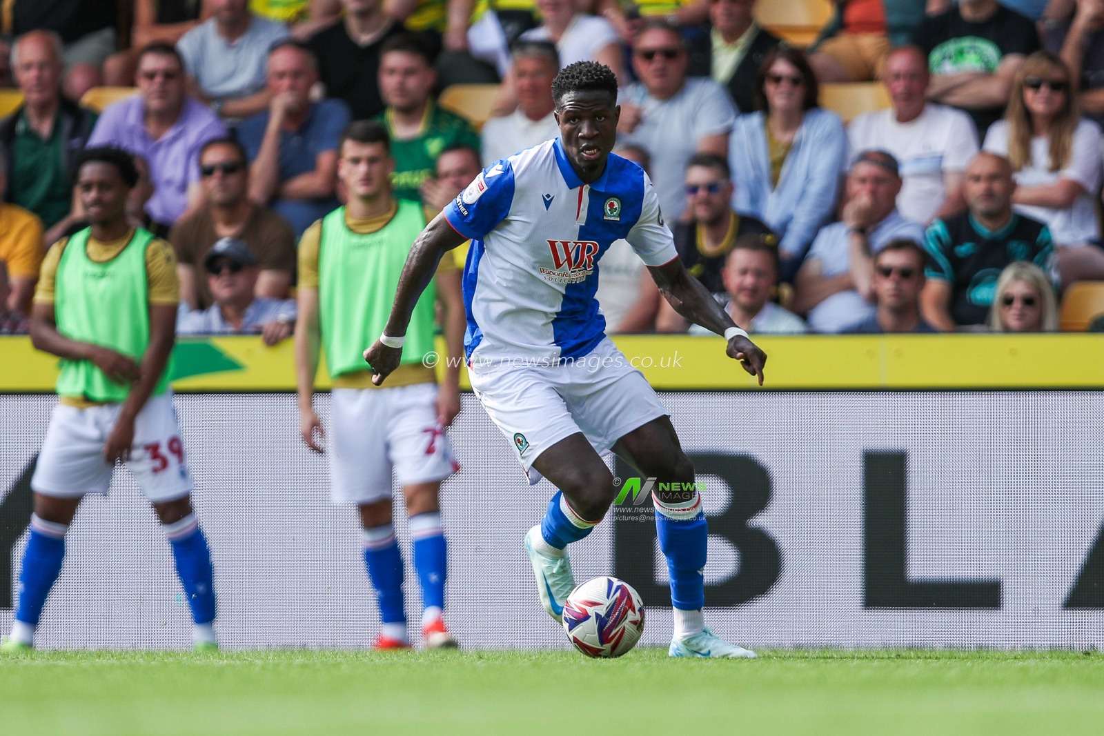 Makhtar Gueye of Blackburn Rovers runs with the ball during the Sky Bet Championship match Norwich City vs Blackburn Rovers at Carrow Road, Norwich, United Kingdom, 17th August 2024

(Photo by Izzy Poles/News Images)