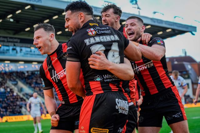 Toby King of Warrington Wolves celebrates his try  during the Betfred Super League round 1 match Leeds Rhinos vs Warrington Wolves at AMT Headingley Stadium, Leeds, United Kingdom on 29 March 2026

(Photo by Maynard Manyowa/News Images)