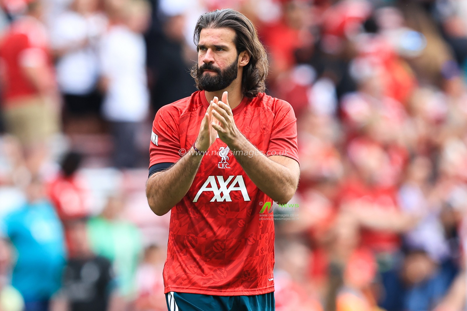 Liverpool goalkeeper Alisson during the pre-season friendly match Liverpool vs Monaco at Anfield, Liverpool, United Kingdom on 09 August 2026

(Photo by Jorge Horsted/News Images)