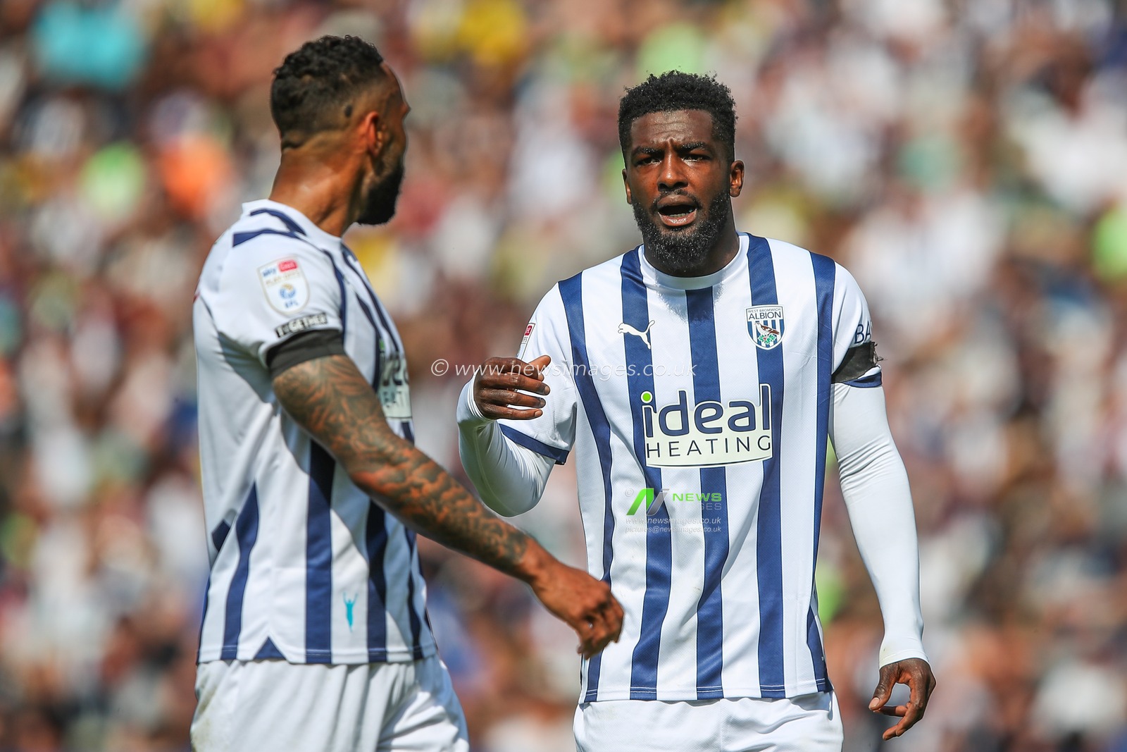Cedric Kipre of West Browmich Albion talks to Kyle Bartley of West Bromwich Albion during the Sky Bet Championship Play-Off Semi-Final First Leg match West Bromwich Albion vs Southampton at The Hawthorns, West Bromwich, United Kingdom, 12th May 2024

(Photo by Gareth Evans/News Images)