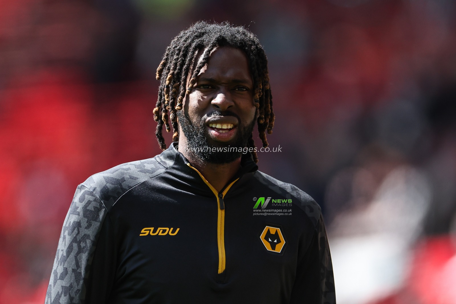 Boubacar TraorÃ© of Wolverhampton Wanderers during the pre-game warm up ahead of the Premier League match Manchester United vs Wolverhampton Wanderers at Old Trafford, Manchester, United Kingdom, 20th April 2025

(Photo by Mark Cosgrove/News Images)
