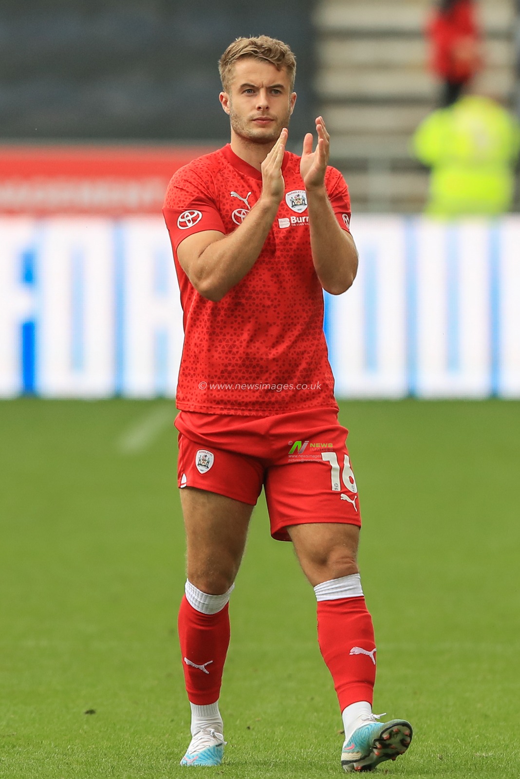 Andrew Dallas #16 of Barnsley applauds the away fans after Barnsley win 0-2 during the Sky Bet League 1 match Wigan Athletic vs Barnsley at DW Stadium, Wigan, United Kingdom, 26th August 2023

(Photo by Alfie Cosgrove/News Images)