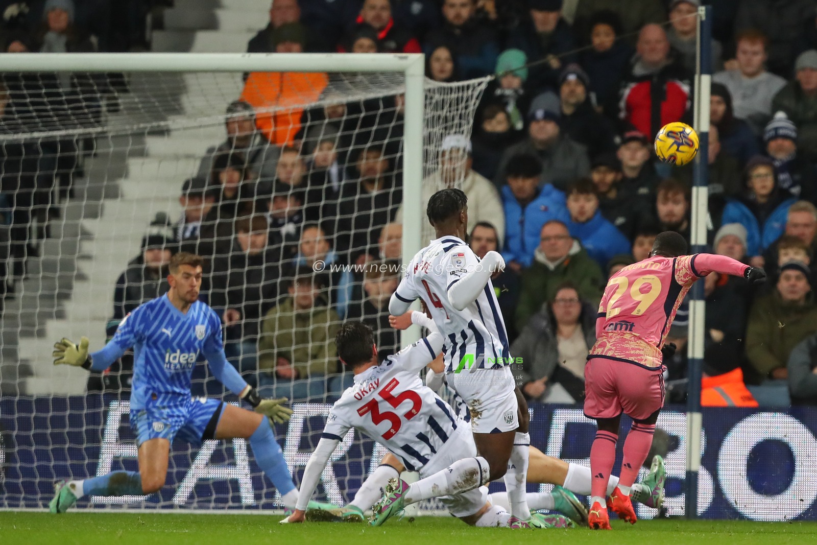 Wilfried Gnonto #29 of Leeds United has a shot at goal which is blocked during the Sky Bet Championship match West Bromwich Albion vs Leeds United at The Hawthorns, West Bromwich, United Kingdom, 29th December 2023

(Photo by Gareth Evans/News Images)