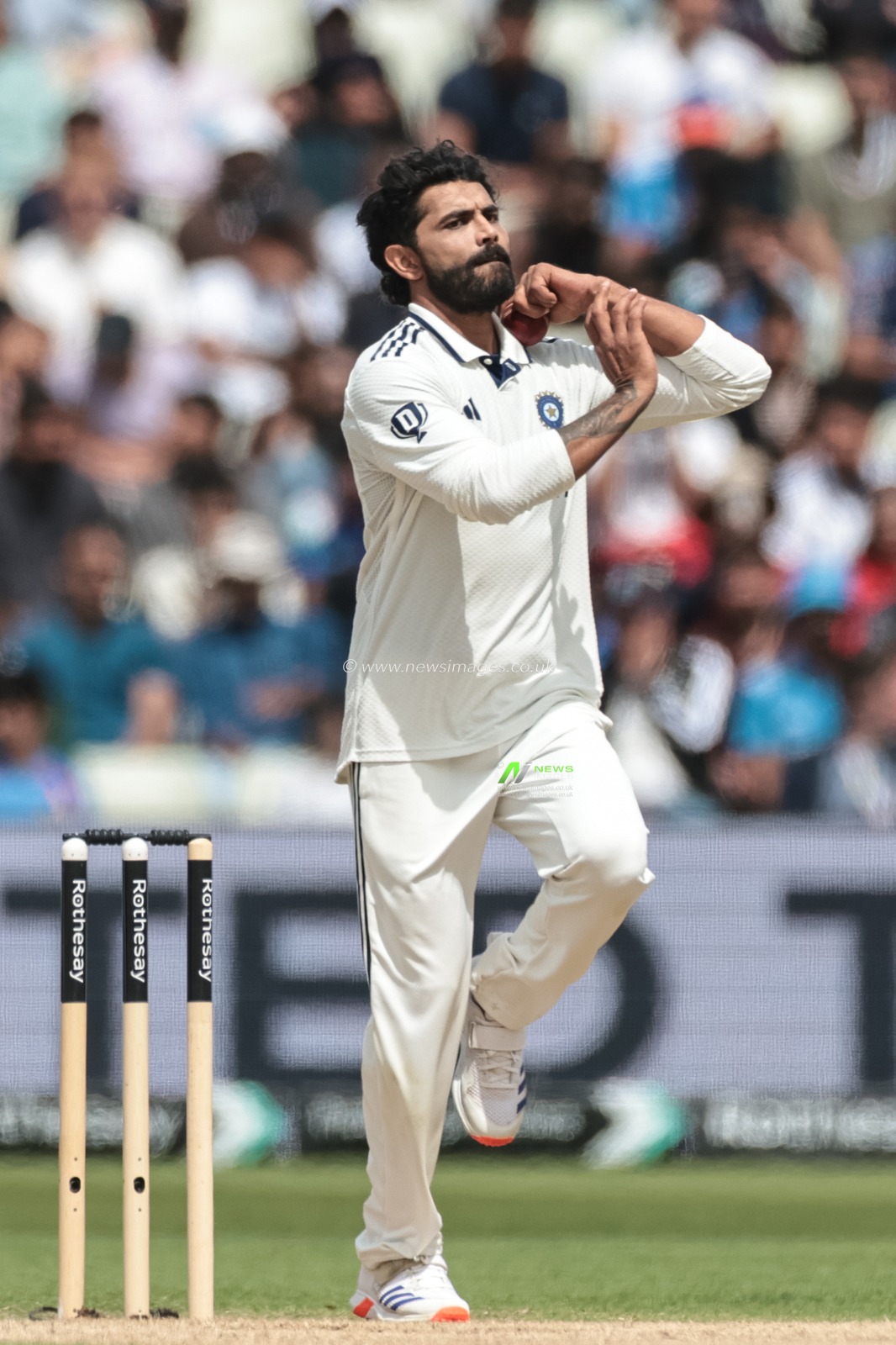 Ravindra Jadeja of India delivers the ball during the 2nd Rothesay Test Match day 5 England v India at Edgbaston, Birmingham, United Kingdom, 6th July 2025

(Photo by Mark Cosgrove/News Images)