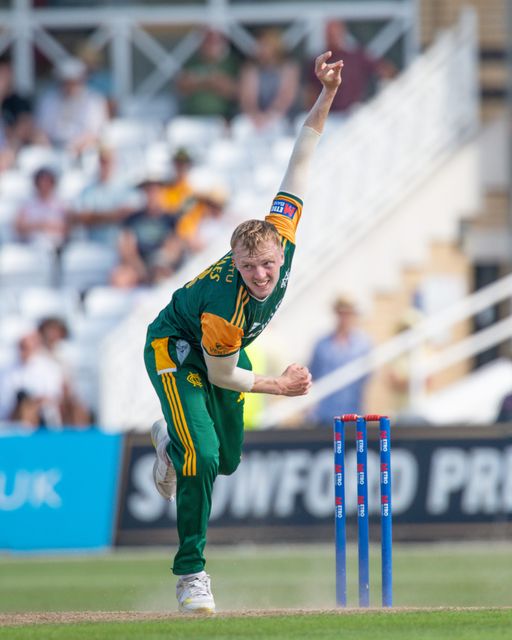 Lyndon JAMES of Nottingham Outlaws bowling during the Royal London One-day Cup match Nottinghamshire vs Essex at Trent Bridge, Nottingham, United Kingdom, 11th August 2024

(Photo by Mark Dunn/News Images)