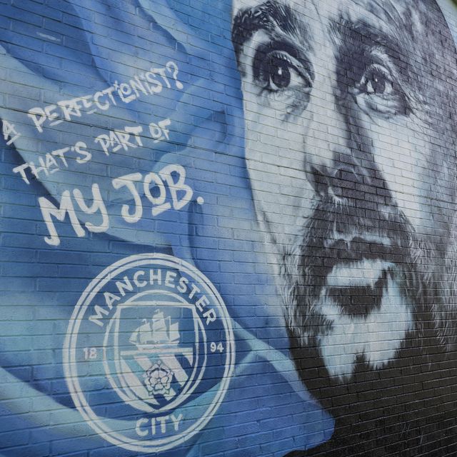 Pep Guardiola manager of Manchester City mural on a fans house just over the road from the Etihad Stadium during the Premier League match Manchester City vs Arsenal at Etihad Stadium, Manchester, United Kingdom on 19 April 2026

(Photo by Mark Cosgrove/News Images)