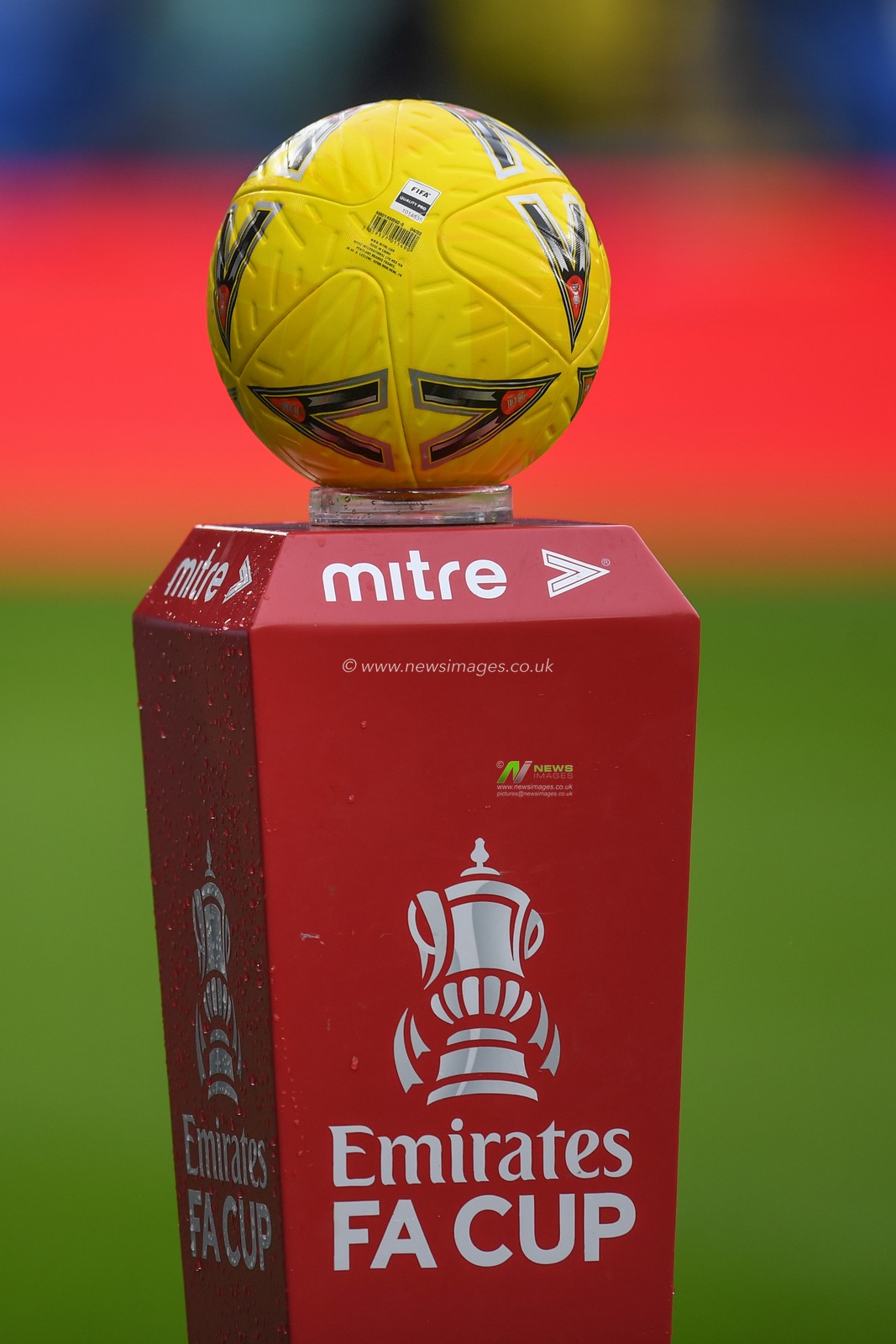 The match ball is seen on the FA Cup podium ahead of the Emirates FA Cup Third Round match Cardiff City vs Leeds United at Cardiff City Stadium, Cardiff, United Kingdom, 8th January 2023

(Photo by Mike Jones/News Images)