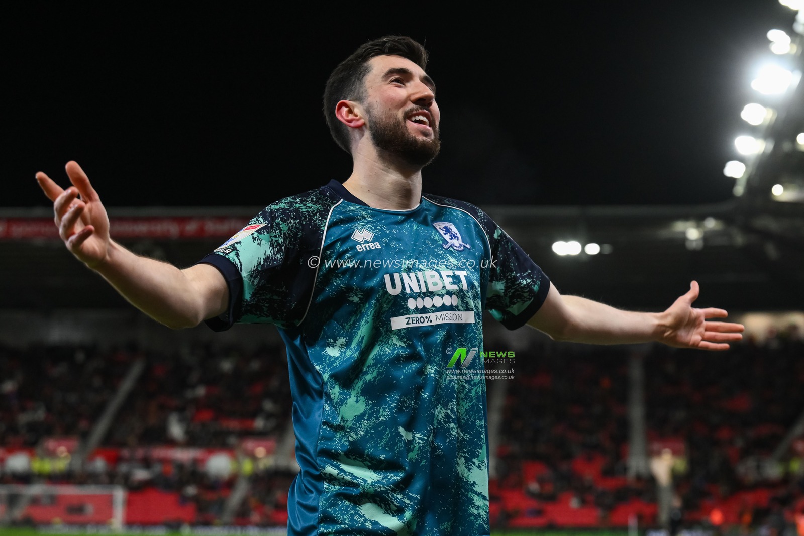 Finn Azaz of Middlesbrough celebrates his goal to make it 1-2 during the Sky Bet Championship match Stoke City vs Middlesbrough at Bet365 Stadium, Stoke-on-Trent, United Kingdom, 25th February 2025

(Photo by Craig Thomas/News Images)