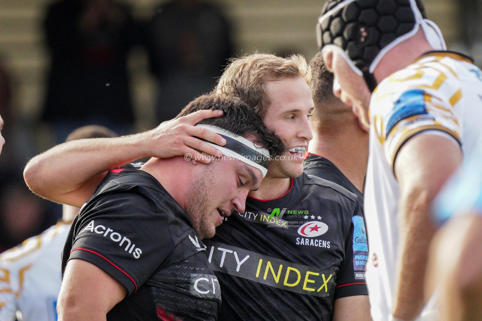 Jamie George #2 of Saracens celebrates after scoring a try