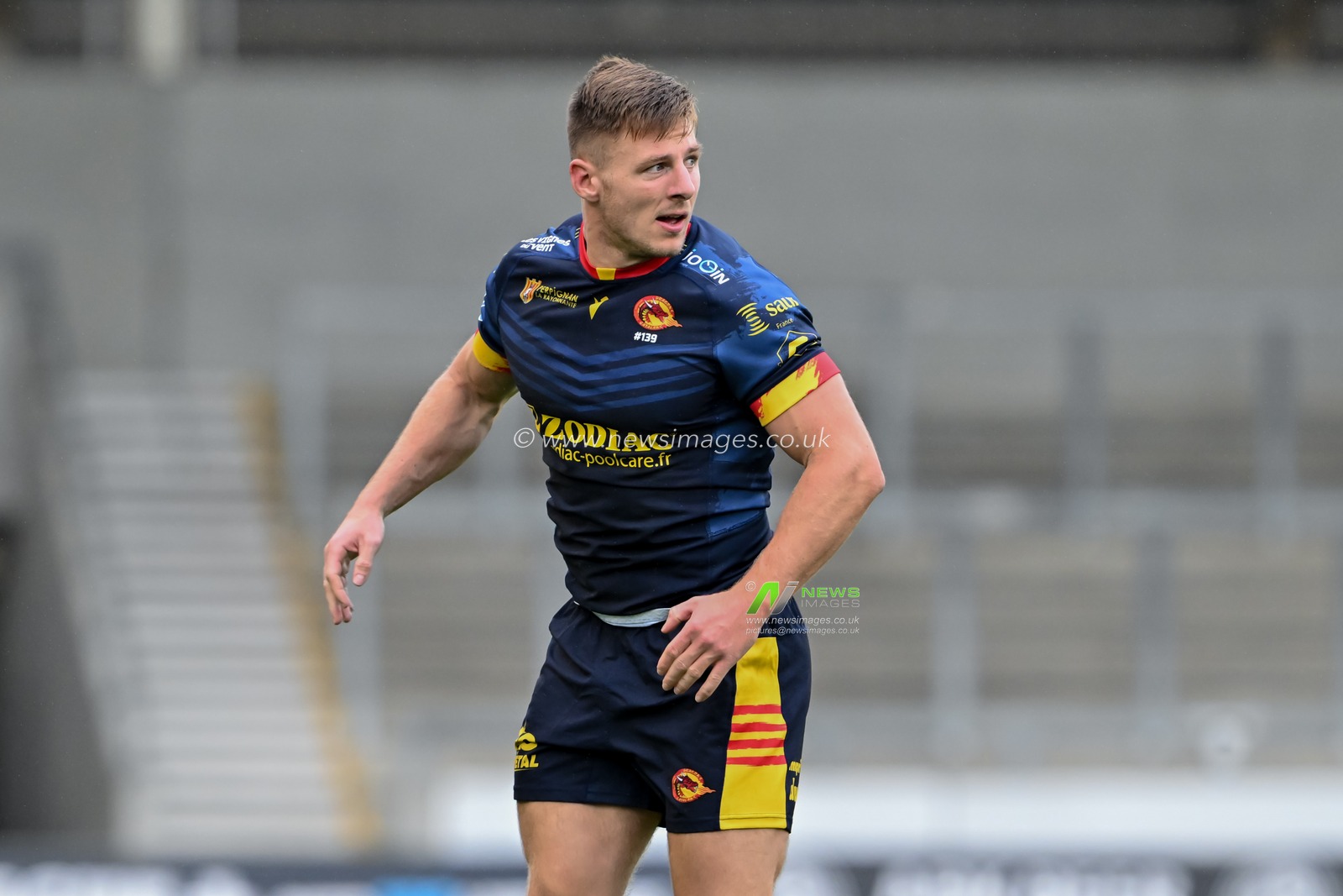 Tariq Sims of Catalan Dragons during the Betfred Super League Round 25 match Salford Red Devils vs Catalans Dragons at Salford Community Stadium, Eccles, United Kingdom, 7th September 2024

(Photo by Cody Froggatt/News Images)