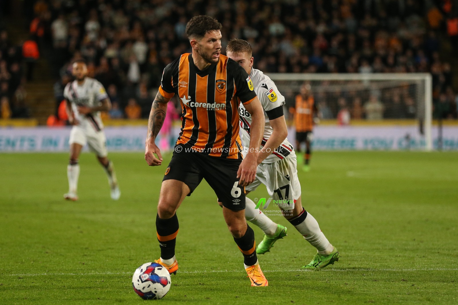 Tobias Figueiredo #6 of Hull City in action during the Sky Bet Championship match Hull City vs Stoke City at MKM Stadium, Hull, United Kingdom, 13th September 2022

(Photo by David Greaves/News Images)