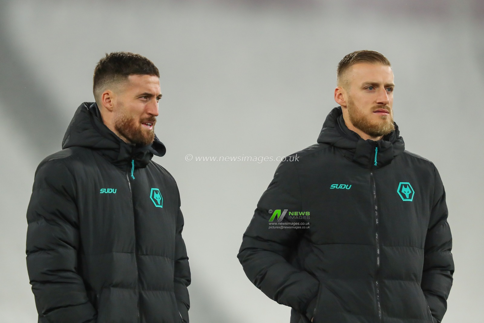 Matt Doherty and Daniel Bentley of Wolverhampton Wanderers  arrives ahead of the Premier League match West Ham United vs Wolverhampton Wanderers at London Stadium, London, United Kingdom, 9th December 2024

(Photo by Izzy Poles/News Images)
