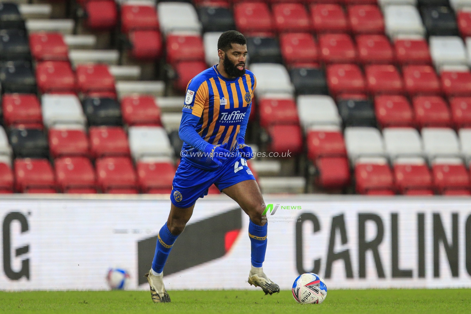 Ethan Ebanks-Landell #24 of Shrewsbury Town in possession of the ball