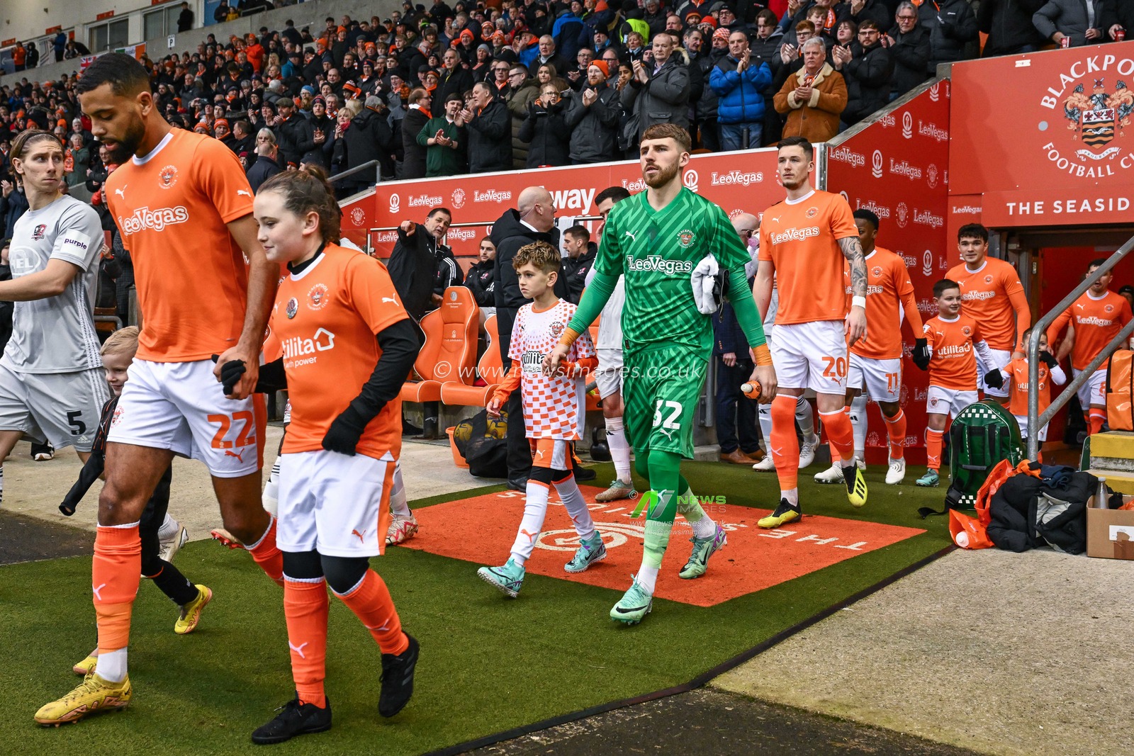 Todays mascots walk out with the team ahead of the Sky Bet League 1 match Blackpool vs Exeter City at Bloomfield Road, Blackpool, United Kingdom, 13th January 2024

(Photo by Craig Thomas/News Images)