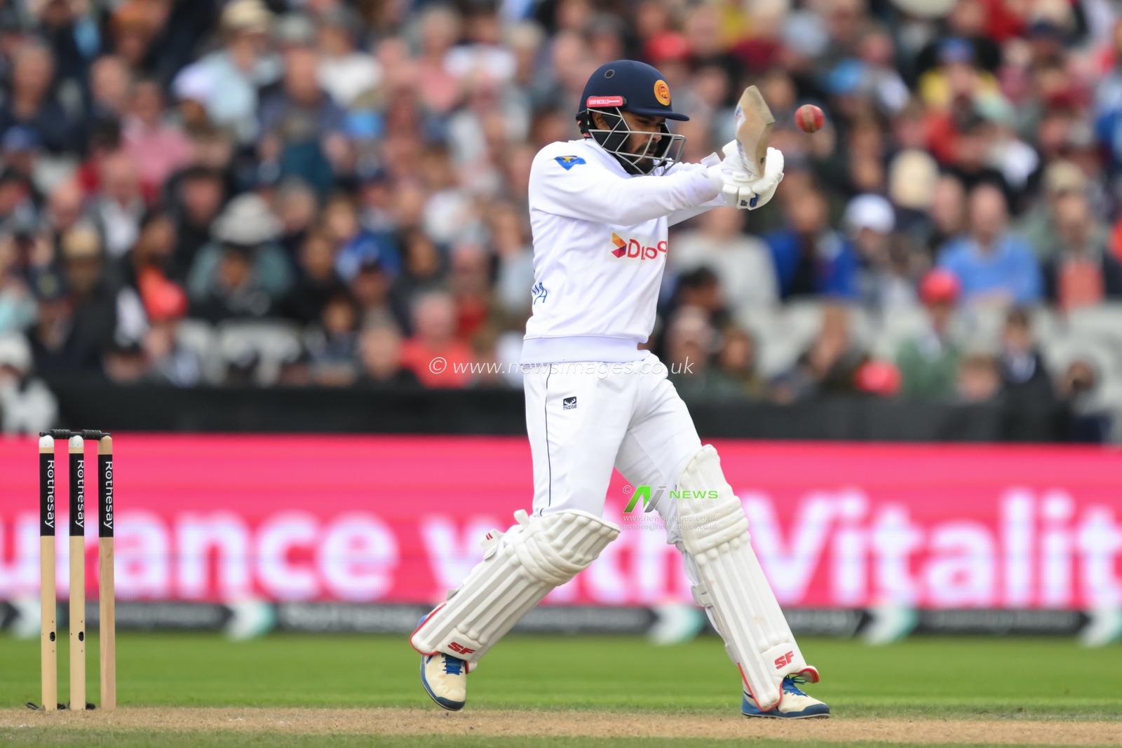 Dhananjaya de Silva of Sri Lanka hit a boundary for four runs during the England Men v Sri Lanka 1st Rothesay Test Match at Old Trafford, Manchester, United Kingdom, 20th August 2024

(Photo by Craig Thomas/News Images)