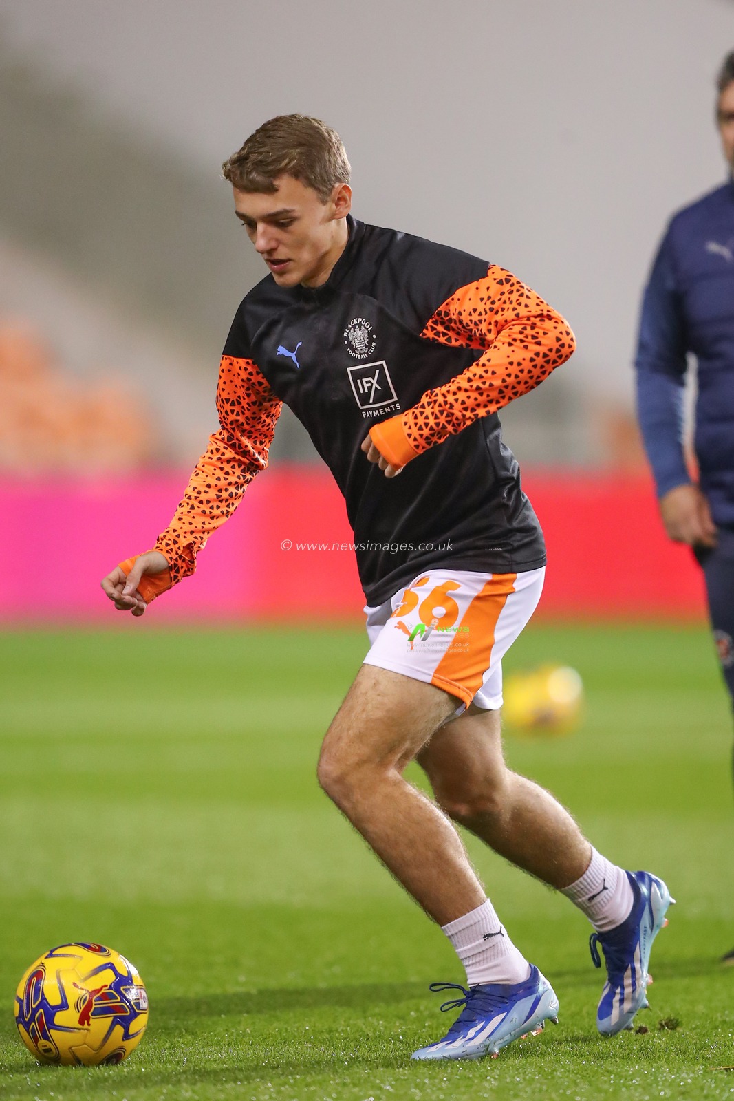 Josh Miles #36 of Blackpool during the pre-game warm up ahead of the Bristol Street Motors Trophy match Blackpool vs Morecambe at Bloomfield Road, Blackpool, United Kingdom, 14th November 2023

(Photo by Gareth Evans/News Images)
