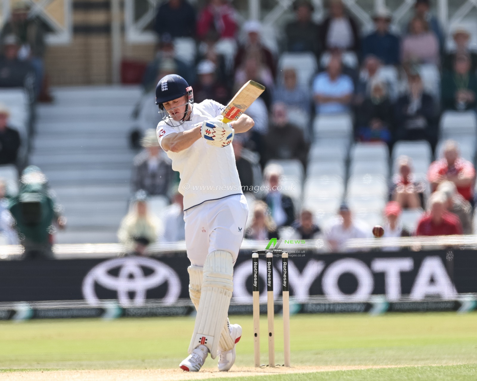 Harry Brook of England hits the ball for one run during the Rothesay Test Match Day 2 England vs Zimbabwe at Trent Bridge, Nottingham, United Kingdom, 23rd May 2025

(Photo by Mark Cosgrove/News Images)