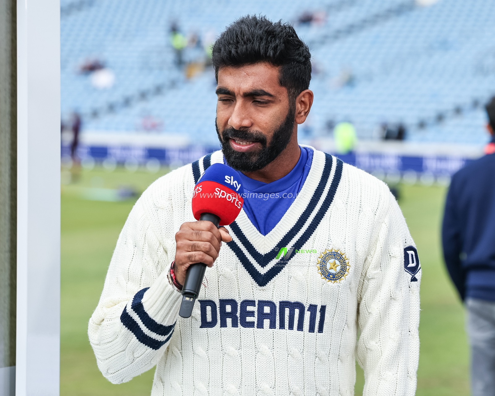 Jasprit Bumrah of India speaks to Sky Sports Cricket about day 3 during the 1st Rothesay Test Day 4 Match England v India at Headingley Cricket Ground, Leeds, United Kingdom, 23rd June 2025

(Photo by Mark Cosgrove/News Images)
