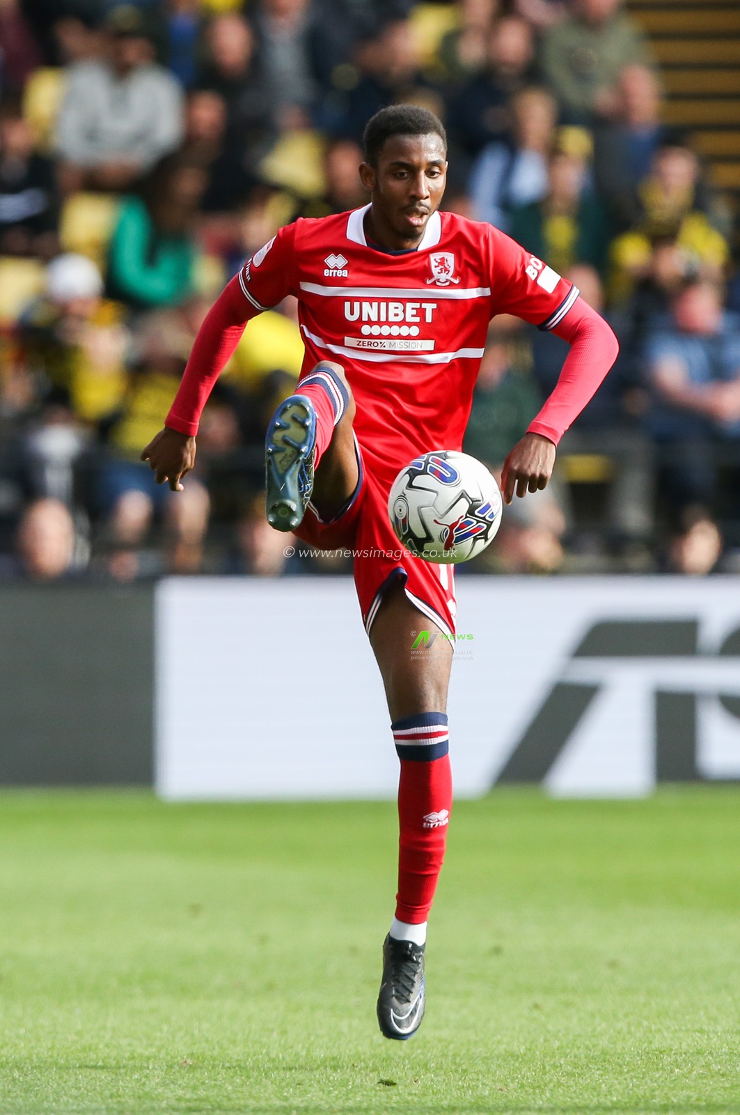 Isaiah Jones #11 of Middlesbrough controls the ball during the Sky Bet Championship match Watford vs Middlesbrough at Vicarage Road, Watford, United Kingdom, 30th September 2023

(Photo by Arron Gent/News Images)
