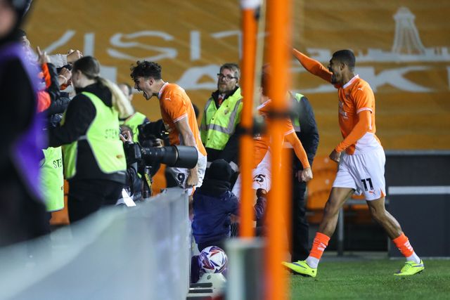 Kyle Joseph of Blackpool celebrates his goal to make it 1-0 during the Sky Bet League 1 match Blackpool vs Lincoln City at Bloomfield Road, Blackpool, United Kingdom, 1st October 2024

(Photo by Gareth Evans/News Images)