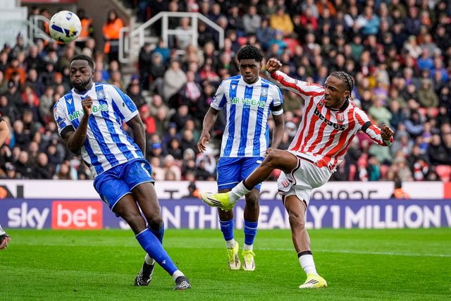 Eric Bocat of Stoke City shoots on goal  during the Sky Bet Championship match Stoke City vs Sheffield Wednesday at Bet365 Stadium, Stoke On Trent, United Kingdom on 03 April 2026

(Photo by Maynard Manyowa/News Images)