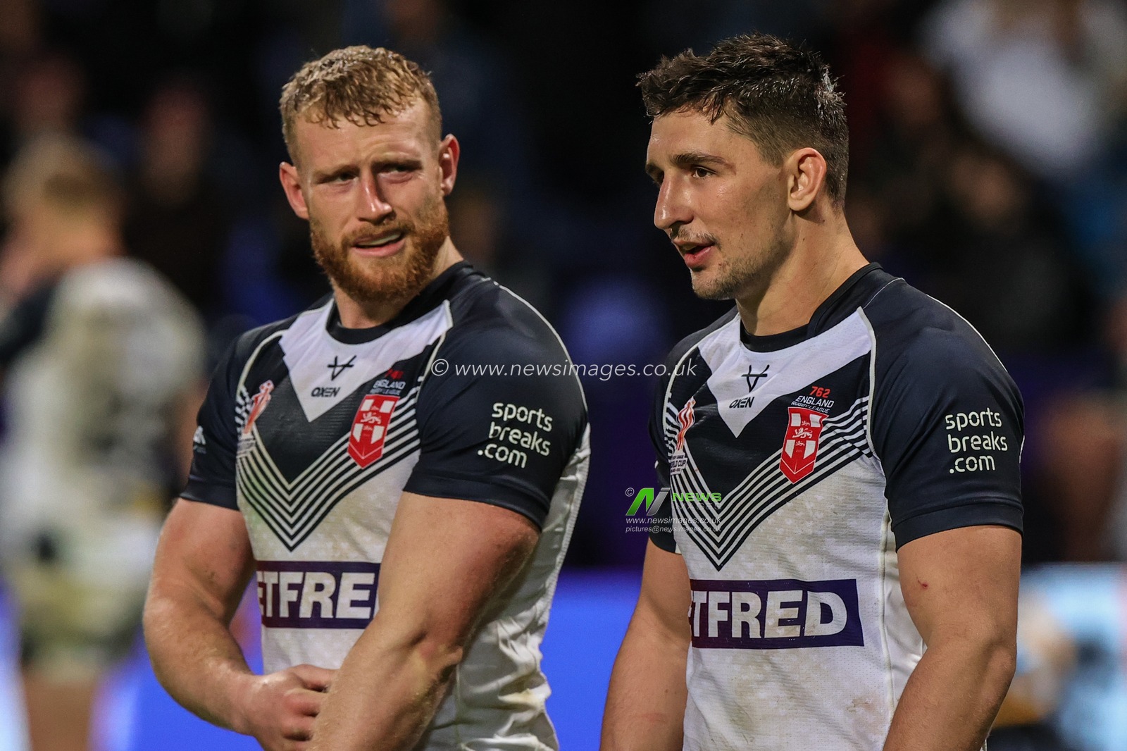 Elliott Whitehead of England and Victor Radley of England during the Rugby League World Cup 2021 Group A match England vs France at University of Bolton Stadium, Bolton, United Kingdom, 22nd October 2022

(Photo by Mark Cosgrove/News Images)