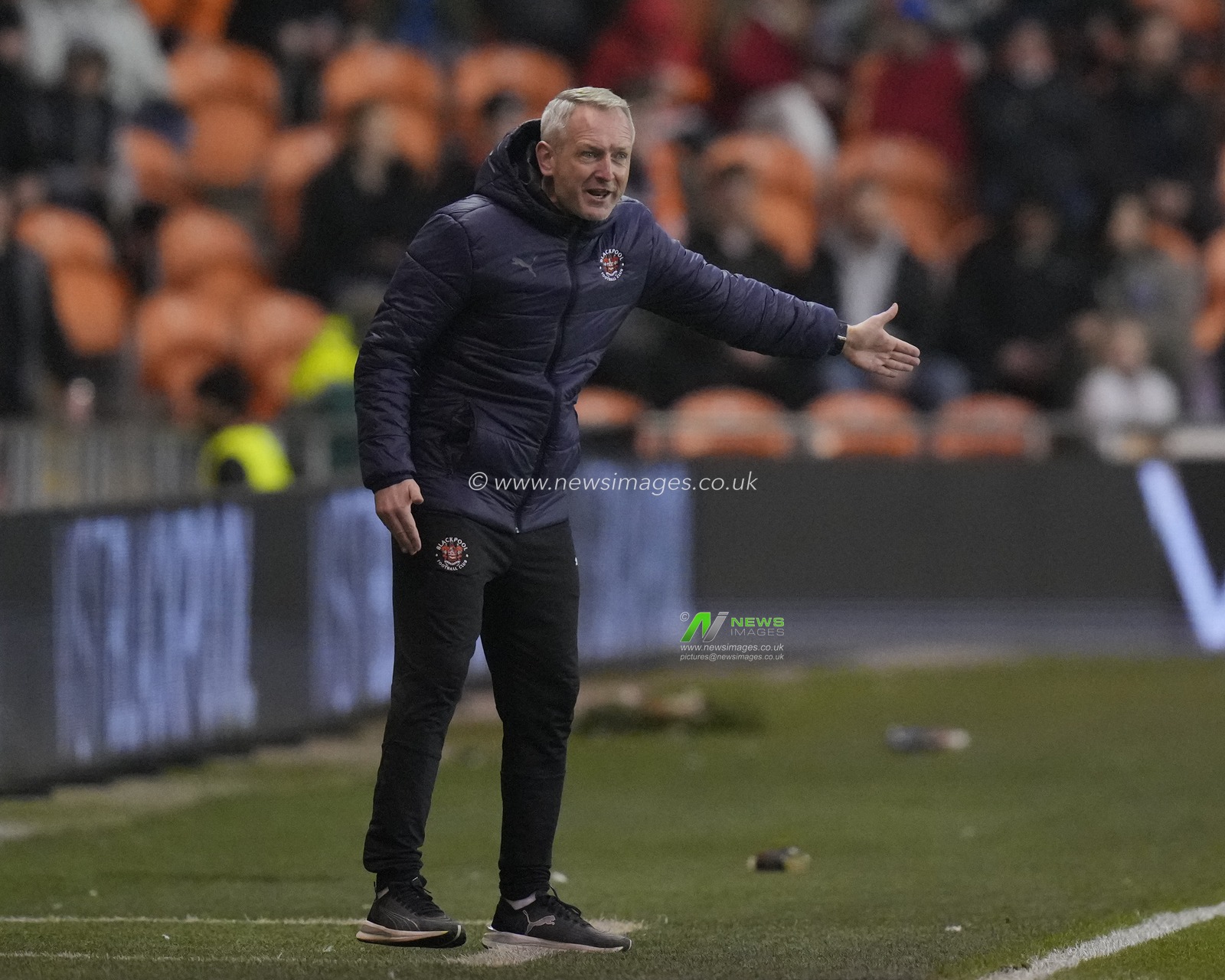 Neil Critchley, Manager of Blackpool gestures during the Sky Bet League 1 match Blackpool vs Bristol Rovers at Bloomfield Road, Blackpool, United Kingdom, 23rd December 2023

(Photo by Steve Flynn/News Images)