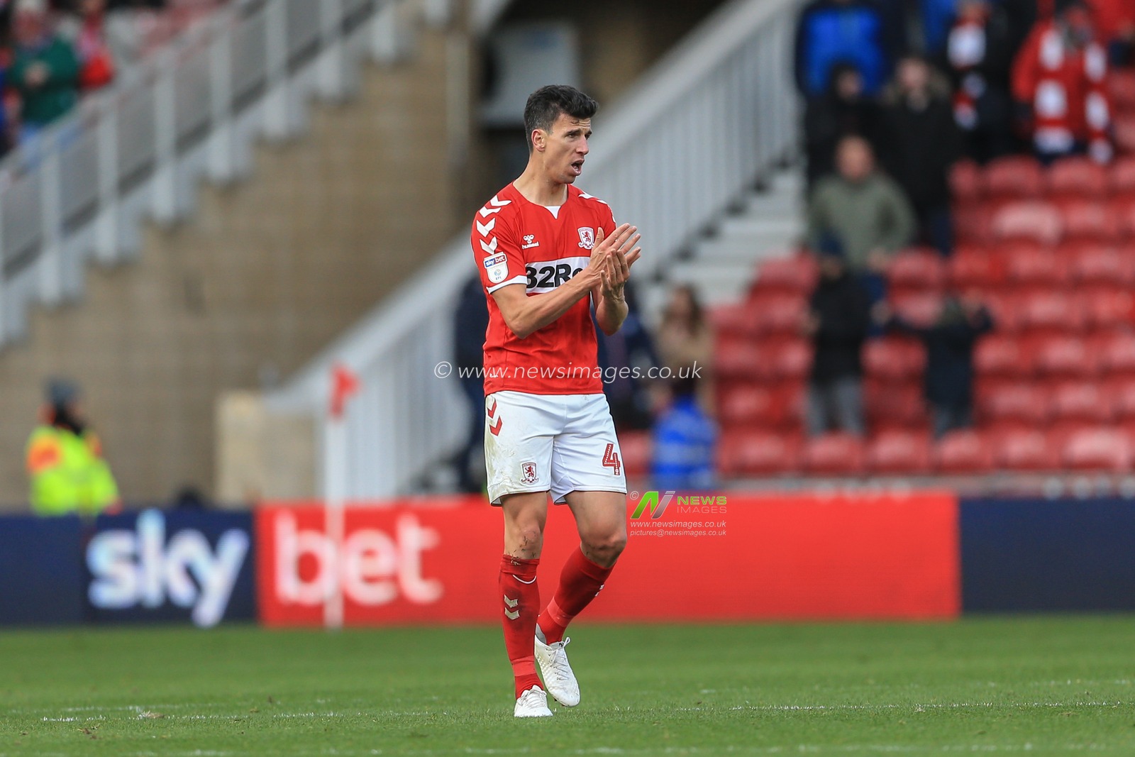 27th October 2018, Riverside Stadium, Middlesbrough, England ; Sky Bet Championship Middlesbrough v Derby ; Daniel Ayala (04) of Middlesbrough  celebrates Derbys own goal 

Credit: Mark Cosgrove/News Images

English Football League images are subject to DataCo Licence