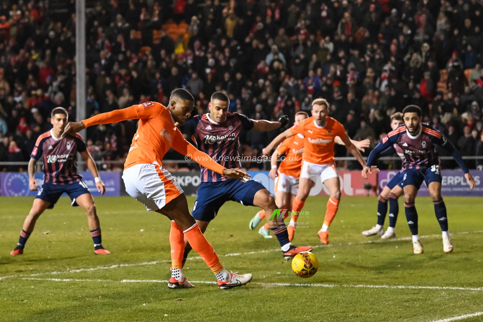 Marvin Ekpiteta of Blackpool shoots on goal during the Emirates FA Cup  Third Round Replay match Blackpool vs Nottingham Forest at Bloomfield Road, Blackpool, United Kingdom, 17th January 2024

(Photo by Craig Thomas/News Images)