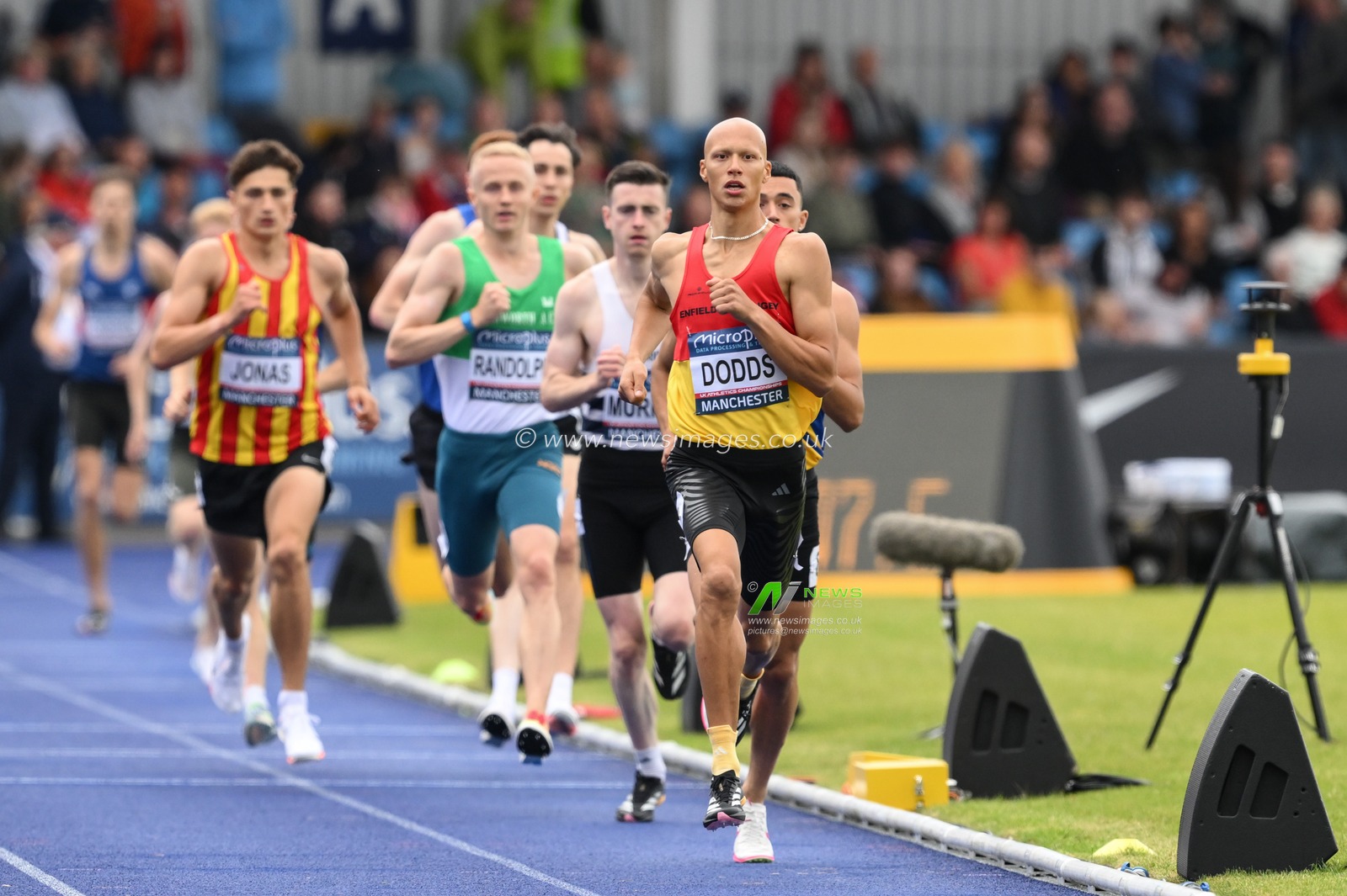 Dodds leads the second Heat of the 800m after the first lap during the Microplus UK Athletics Championships Day 1 at Manchester Regional Arena, Manchester, United Kingdom, 29th June 2024

(Photo by Craig Thomas/News Images)