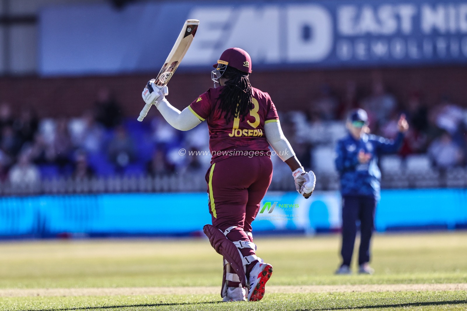 Qiana Joseph of West Indies celebrates a half century (50 runs) during the Metro Bank One Day International match England Women vs West Indies Women at Derbyshire County Cricket Club, Derby, United Kingdom, 30th May 2025

(Photo by Alfie Cosgrove/News Images)
