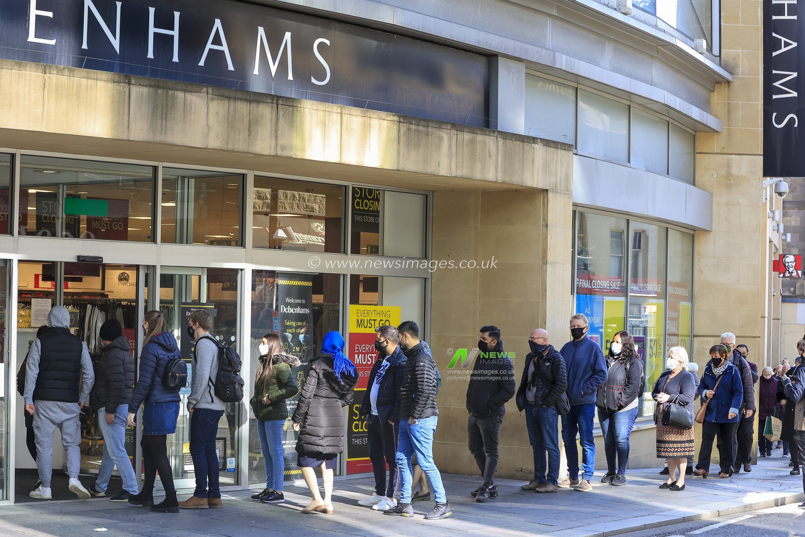 Debenhams in Newcastle upon Tyne opens its doors for its last week of trading as national lockdown restrictions are eased allowing retails premises to reopen to the public